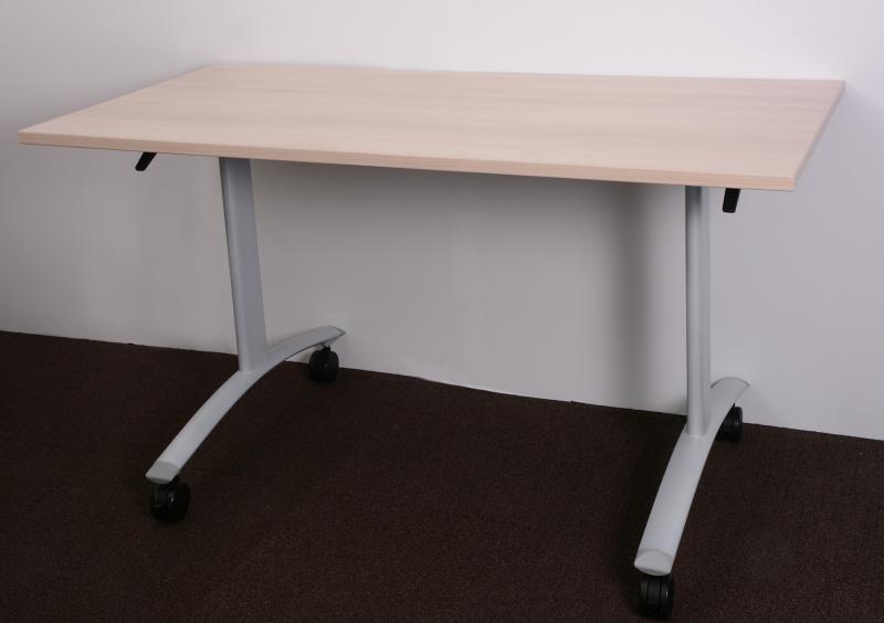 Gurulós flip-top íróasztal 160 x 80, juhar lappal, szürke lábbal