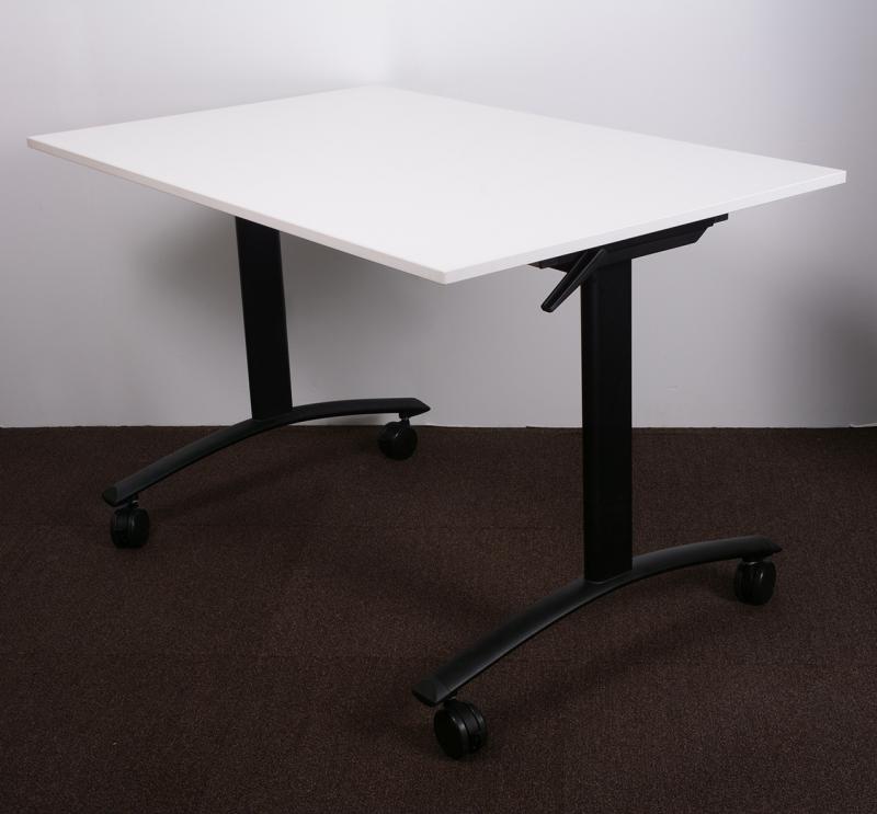 Gurulós flip-top íróasztal 120 x 75, fehér lappal, fekete lábbal