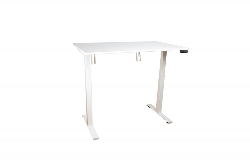 Elektromosan emelhető asztal alumínium színű lábszerkezettel, 140 cm, fehér asztallap