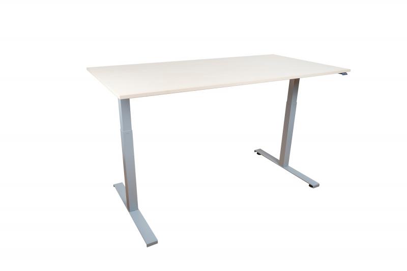Elektromosan emelhető asztal fehér lábszerkezettel, 120 cm, juhar asztallap